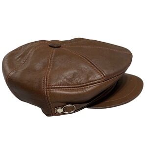 Victoria Newsboy Cap Mens Small Brown 100% Leather Baker Boy Hat Made in Turkey